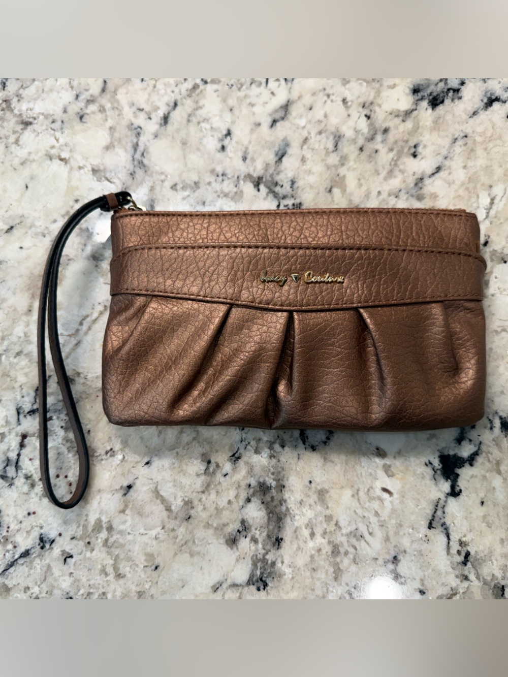 Juicy Couture NWOT Metallic Bronze Pleated Wristlet Clutch